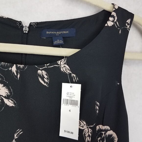NEW Banana Republic Size 4 Floral Shift Dress in Black and Ivory Floral $110 - Picture 6 of 10